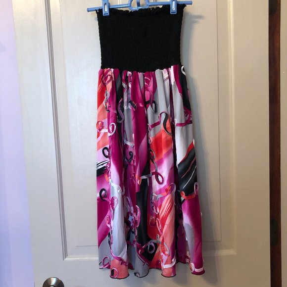 Womens Water Water Every Wear Black Pink Multi Strapless Swim Cover-Up Dress M - Picture 1 of 10